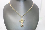 14kt Tri-tone Baby Jesus White Sapphire Pendant with 14kt Tri-tone Hollow Trace Chain - Sell Gold NYC