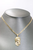 14kt Yellow Gold Jesus Head Engraved Pendant with 14kt Two-tone Hollow Curb Chain - Sell Gold NYC