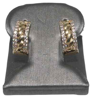 White Sapphire Linear Twist Huggie Earrings in 14K Gold - Sell Gold NYC
