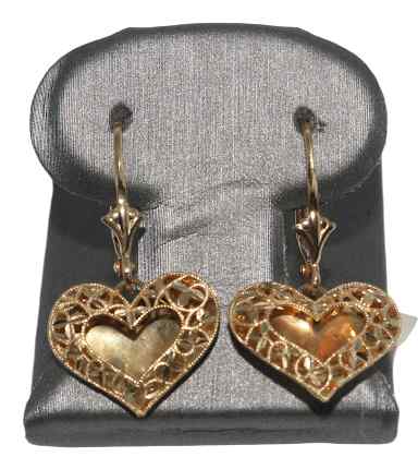 Cut-out Puffed Heart Drop Earrings in 14K Gold - Sell Gold NYC