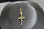 14kt Tri-tone Jesus on Cross Pendant with 14kt Rose Gold Flat Mariner Chain - Sell Gold NYC