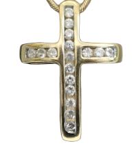 Yellow Gold White Sapphire Circular Cross 14kt Pendant - Sell Gold NYC
