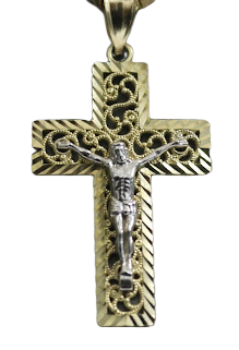14kt Yellow Gold Two-tone Jesus Cross Pendant with 14kt Solid XO Trace Chain - Sell Gold NYC