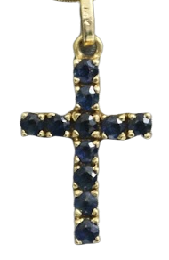 Yellow Gold Dark Blue Sapphire Small Cross 14kt Pendant - Sell Gold NYC