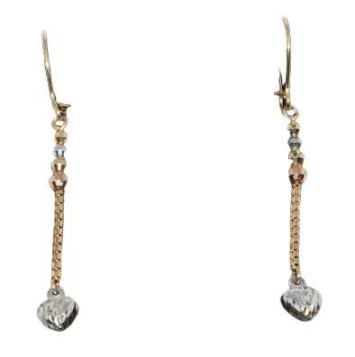 Puffed Heart with Bead Drop Earrings in 14K Tri-tone Gold - Sell Gold NYC
