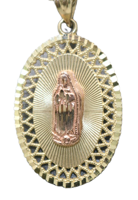 14kt Two-tone Virgin Mary Engraved Pendant with 14kt Yellow Gold Hollow Rope Chain - Sell Gold NYC