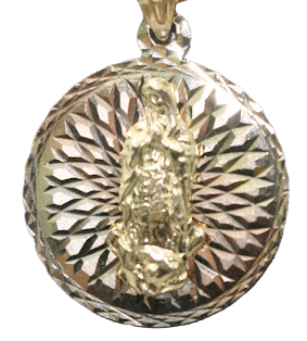 14kt Tri-tone Virgin Mary Engraved Pendant with 14kt Tri-tone Solid Figaro Chain - Sell Gold NYC
