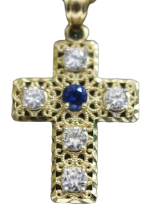 White & Blue Sapphire Cross 14kt Pendant - Sell Gold NYC