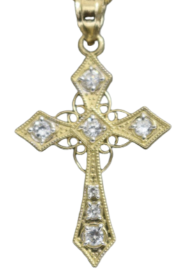 Yellow Gold White Sapphire Cross 14kt Pendant - Sell Gold NYC
