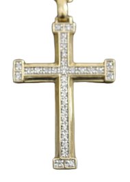 14kt Yellow Gold Encrusted Large Cross with 14kt Hollow Trace Chain - Sell Gold NYC