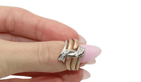 14K Yellow Gold Triple Layered Swirl White Sapphire Ring - Sell Gold NYC