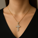 14K Gold Cross Pendant with Cubic Zirconia