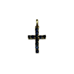 14K Yellow Gold Cross Pendant with Dark Blue Sapphires
