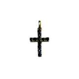 14K Yellow Gold Cross Pendant with Dark Blue Sapphires