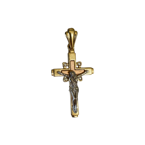 14K Tri-Color Gold Crucifix Pendant