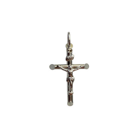 14K White Gold Tubular Crucifix Pendant