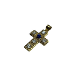 14K Gold Cross Pendant with Blue and White Stones