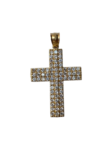 14K Gold Iced-Out Cross Pendant