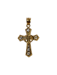 14K Gold Cross Pendant with Heart and Stones