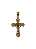 14K Gold Cross Pendant with Heart and Stones