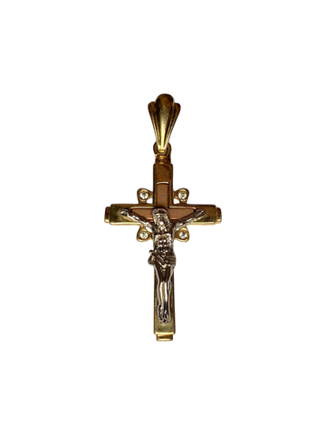 14K Tri-Color Gold Crucifix Pendant