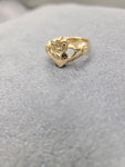 14K Yellow Gold Hands Holding Hearts with Crown Ring - Sell Gold NYC