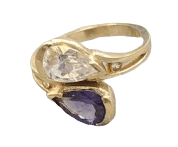 14K Yellow Gold Purple Clear White Sapphire Ring - Sell Gold NYC