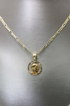 14kt Yellow Gold Virgin Mary Medal Pendant with 14kt Solid Figaro Chain - Sell Gold NYC