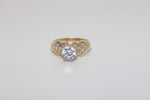 14K Yellow Gold Pattern White Sapphire Ring - Sell Gold NYC