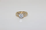 14K Yellow Gold Pattern White Sapphire Ring - Sell Gold NYC