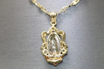14kt Tri-tone White Sapphire Flowers Virgin Mary Engraved Pendant with 14kt Yellow Gold Hollow Rolo Chain - Sell Gold NYC