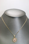 14kt Two-tone White Sapphire Virgin Mary Pendant with 14kt Tri-tone Hollow Trace Chain - Sell Gold NYC