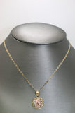14kt Two-tone White Sapphire Virgin Mary Pendant with 14kt Tri-tone Hollow Trace Chain - Sell Gold NYC