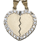 14K Yellow Gold Broken Heart White Sapphire Chain Pendant Set - Sell Gold NYC
