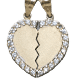 14K Yellow Gold Broken Heart White Sapphire Chain Pendant Set - Sell Gold NYC
