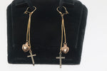 Double Strand Cross and Heart Drop Earrings in 14K Tri-tone Gold - Sell Gold NYC