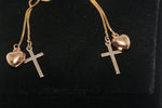 Double Strand Cross and Heart Drop Earrings in 14K Tri-tone Gold - Sell Gold NYC