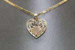 14K Two-tone Heart White Sapphire Chain Pendant Set - Sell Gold NYC