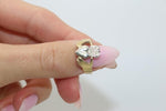 14K Two-tone Hands Holding Hearts with Crown Ring - Sell Gold NYC