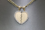 14K Yellow Gold Broken Heart White Sapphire Chain Pendant Set - Sell Gold NYC