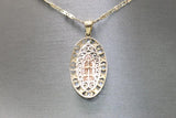 14kt Tri-tone White Sapphire Virgin Mary Engraved Pendant with 14kt Tri-tone Hollow Trace Chain - Sell Gold NYC