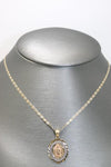 14kt Tri-tone Virgin Mary 15 Anos Engraved Pendant with 14kt Tri-tone Hollow Trace Chain - Sell Gold NYC