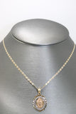 14kt Tri-tone Virgin Mary 15 Anos Engraved Pendant with 14kt Tri-tone Hollow Trace Chain - Sell Gold NYC