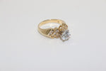 14K Yellow Gold Pattern White Sapphire Ring - Sell Gold NYC