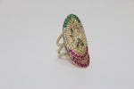 14K Yellow Gold Jesus Green Pink Clear Sapphire Ring - Sell Gold NYC