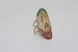 14K Yellow Gold Jesus Green Pink Clear Sapphire Ring - Sell Gold NYC