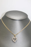 14K Two-tone Heart White Sapphire Chain Pendant Set - Sell Gold NYC