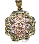 14kt Two-tone White Sapphire Virgin Mary Pendant with 14kt Tri-tone Hollow Trace Chain - Sell Gold NYC