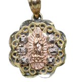 14kt Two-tone White Sapphire Virgin Mary Pendant with 14kt Tri-tone Hollow Trace Chain - Sell Gold NYC