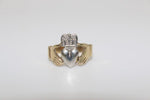 14K Two-tone Hands Holding Hearts with Crown Ring - Sell Gold NYC